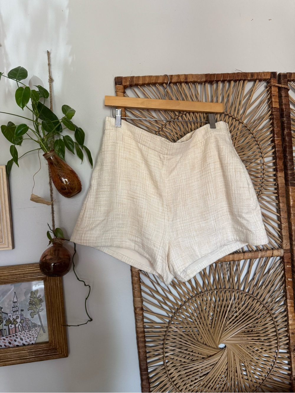 Abercrombie & Fitch Cream High-Waist Tweed Shorts